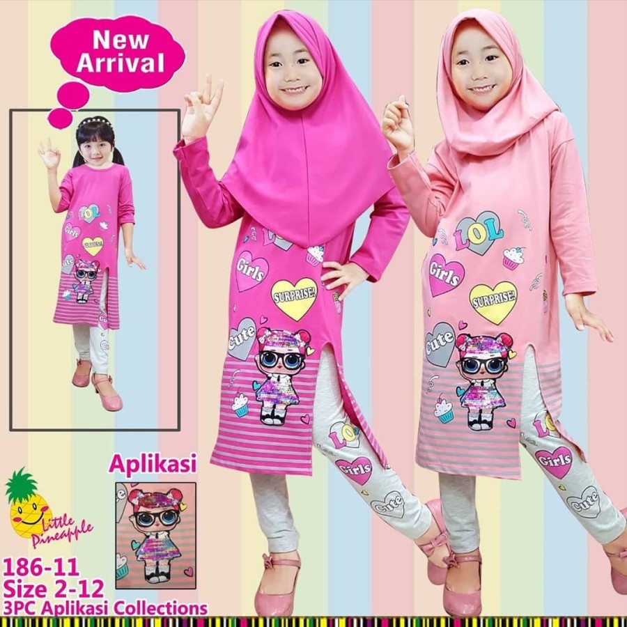 Setelan Anak Perempuan Tunik Belah Baju Muslim Anak Kualitas Import Murah GR