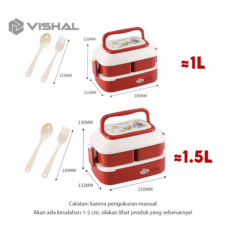 VISHAL Lunch Box Sekat Jerami Gandum Lunch Box Kotak Makan Anak Free Sendok Tempat Makan BPA Free VS-75