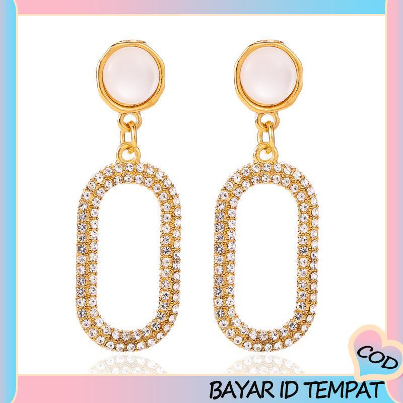 COD❤️ Klip Telinga Berlian Penuh Geometris yang Cocok untuk Semua Anting Opal Wanita-A.one