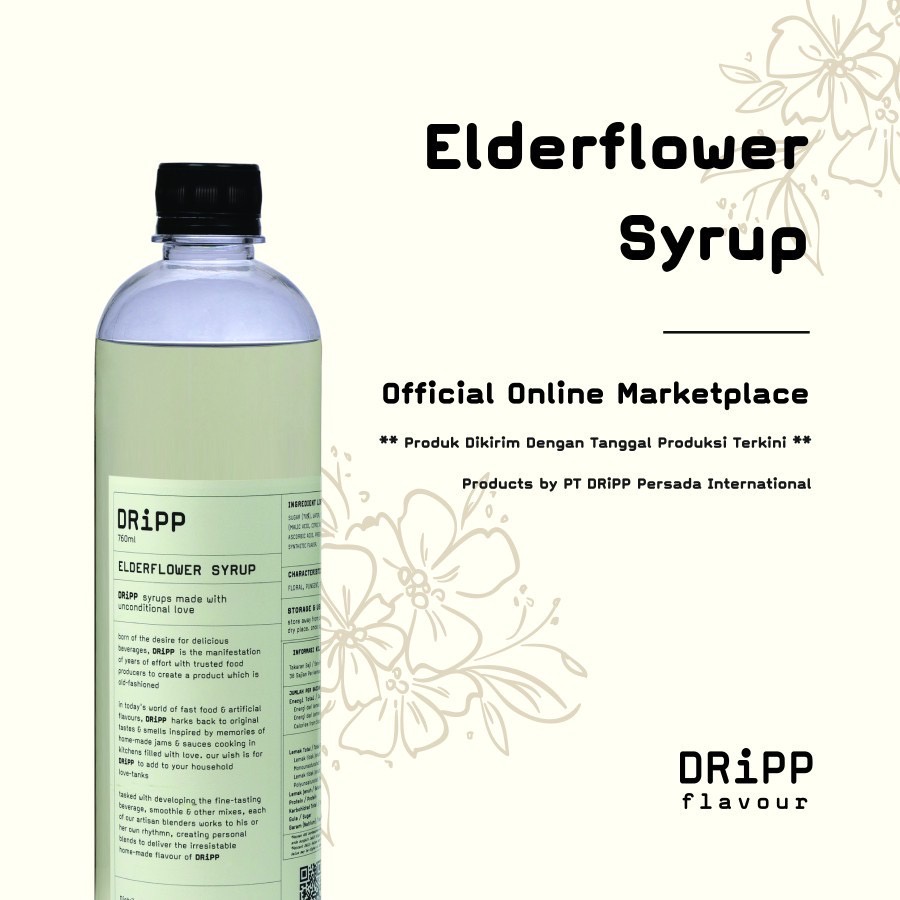 

DRiPP Elderflower Syrup - Sirup Perisa Minuman Rasa Elderflower untuk HORECA