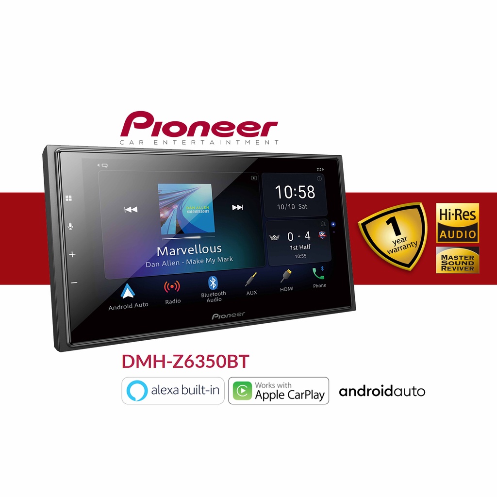 Pioneer DMH-Z6350BT Digital Double Din Wireless Apple Carplay Android Auto Hi-Res Audio Certified