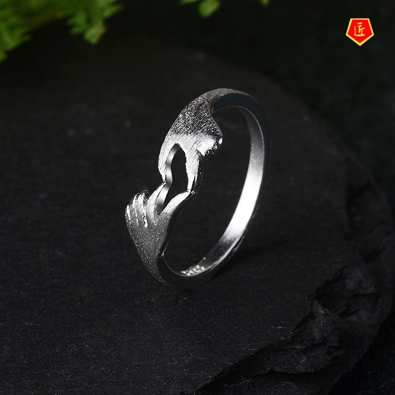 [Ready Stock]Creative S925 Silver Heart-Shaped Couple Ring