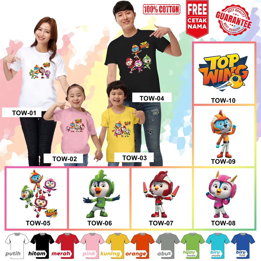 [FREE NAMA!!] Baju Kaos ANAK DAN DEWASA TOP WING BANYAK MOTIF