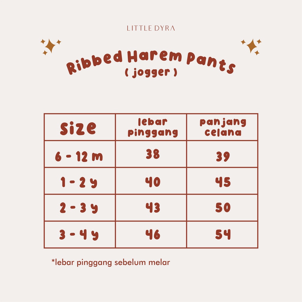 LITTLEDYRA RIBBED HAREM PANTS JOGGER ANAK UNISEX 6 BULAN - 4 TAHUN