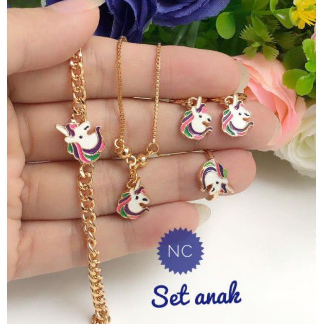 (MAR) PROMO Set Perhiasan ANAK Lapis Emas Xuping Gelang Kalung Cincin Anting Kuda Poni Gold Titanium