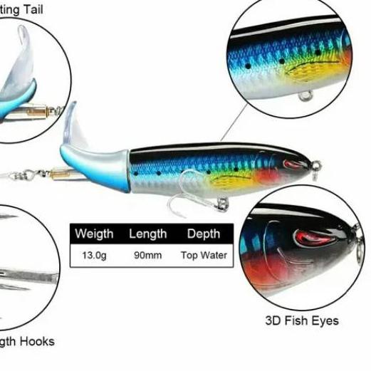 T11,QF @ .Popper Lure Ekor Berputar Minnow Pencil Lure Top Water",,.