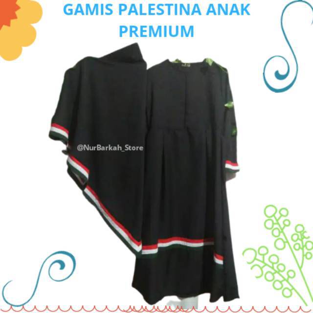 REALPICT 100% GAMIS PALESTINA ANAK PREMIUM BAHAN WOLFIS  WARNA HITAM USIA 2-15 TAHUN FASHION MUSLIM 