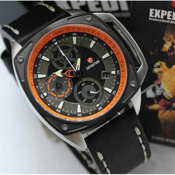 Jam Tangan Expedition E6646 Silver Black Orange Leather