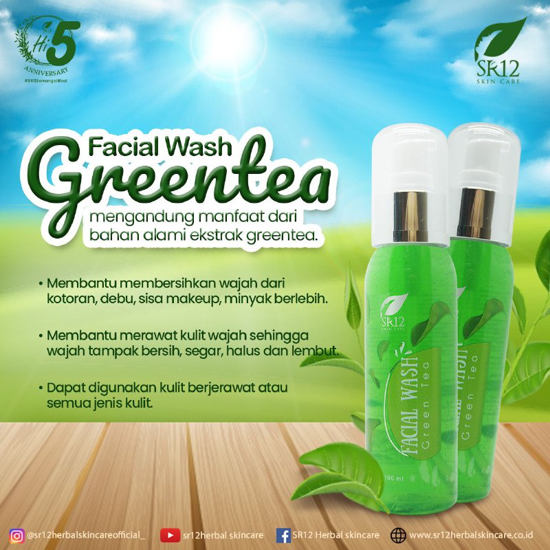 FACIAL WASH GREENTEA SR12 BPOM / MENCERAHKAN WAJAH / SABUN KULIT BERMINYAK BERJERAWAT SENSITIF / saudagarsr12