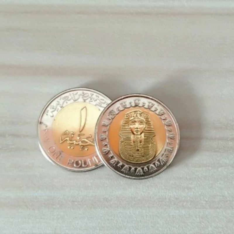 koin kuno bimetal asing 1 pound mesir