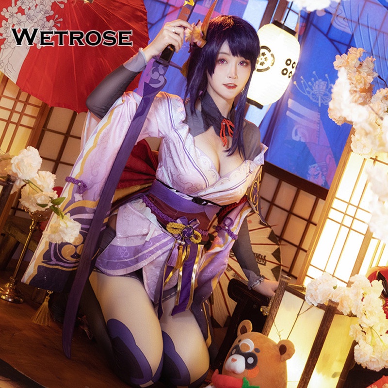 【Wetrose】Genshin Impact Raiden Shogun Shougun Baal Ba'al Cosplay Women Costume Kostum Full Set, Raiden Shogun Wig