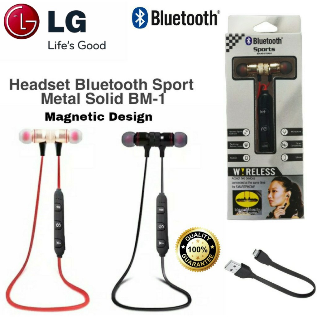 Headset Bluetooth Sport LG Stone Earphone Metal Solid Magnet BM1