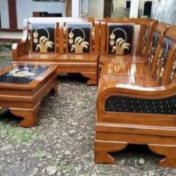HARGA MURAH     Kursi Tamu Sudut Ruang L Kayu Jati Furniture Lancar Mebel Jepara Limited