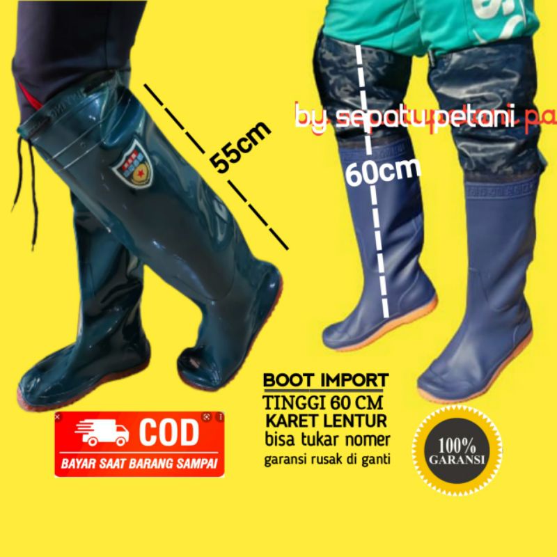 SEPATU BOOT BOOTS BOT But Sawah Petani Nelayan Rawa Kebun Mancing Ladang Panjang Karet 60 Cm Anti Keong Bukan AP Biru Import Banjir Lumpur Anti Air Serbaguna Lentur Tanpa Sambungan Safety Pria Wanita Beling Ular Pantai Traktor Pasar Mekanik Tali