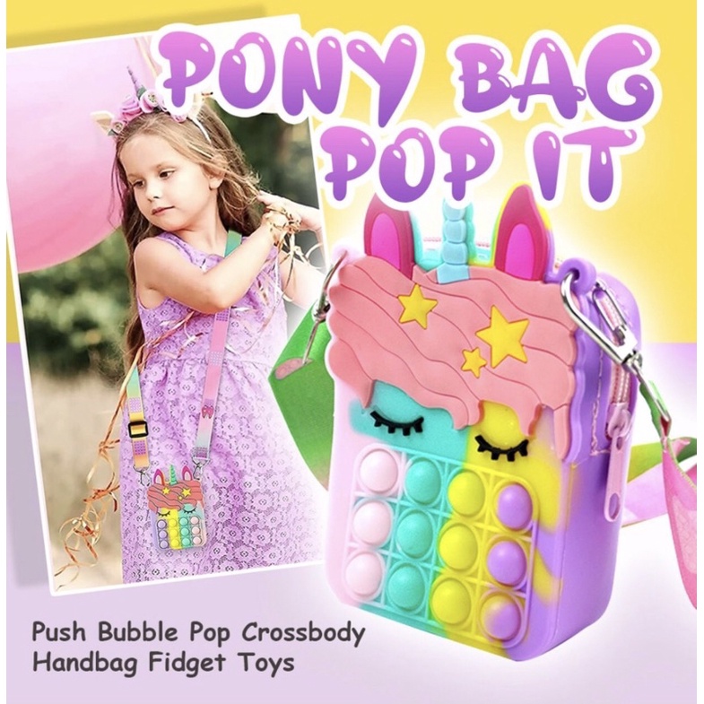 Tas Pop it Tas Little Pony Bag pop it Fidget Toys Kado Anak Pop It Unicorn wallet Tas Anak Mainanan 