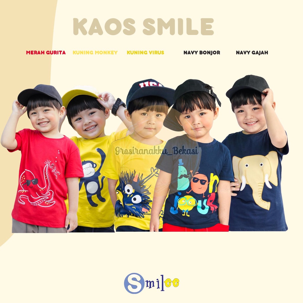 Kaos Anak Cowok Smilee Murah Size 1-5 Tahun