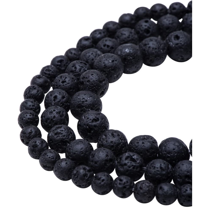 64 Pcs 6Mm Natural Black Lava Stone Rock Gemstone Gem Round Loose Beads