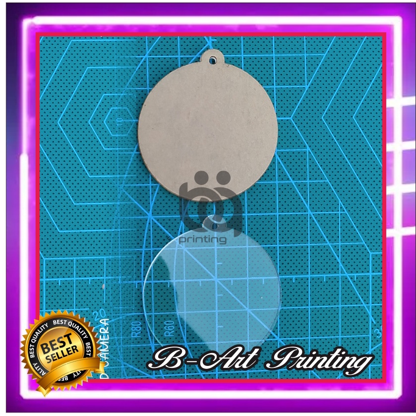 Bahan Akrilik Gantungan Kunci Bulat Cendil Bening Transparan Polos Uk. 4 x 4 cm Tebal 2 mm