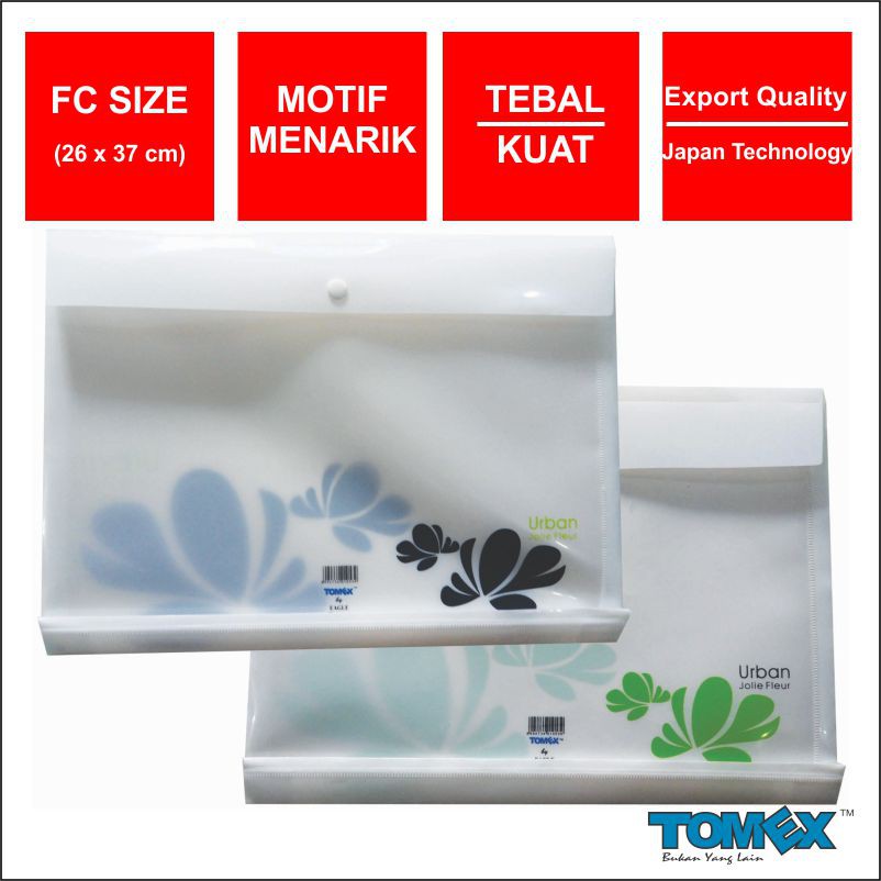 

TOMEX Map Plastik Kancing / Data Bag / Document Bag Horizontal Motif JOLIE FLEUR Folio Isi 6 Pcs