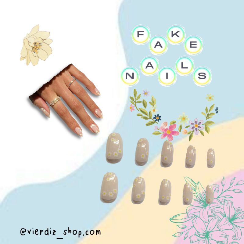Kuku Palsu Fake Nails Motif Bunga Putih Murah