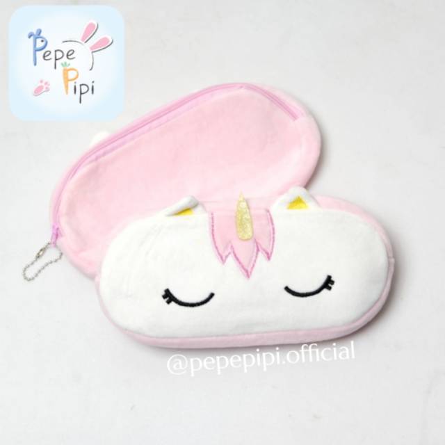 Kotak Pensil Plushy Unicorn Pastel Tempat Pensil Plush Wadah Pensil Kostak Pouch Makeup Kosmetik