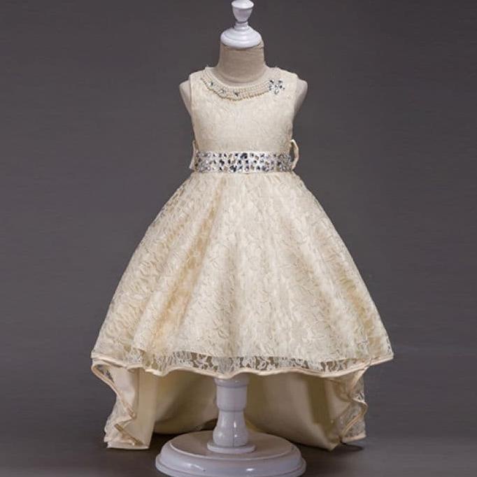 Dress Brukat Anak 5 - 10 Tahun Gaun Pesta Ivory Import . Wb-141419 Termurah