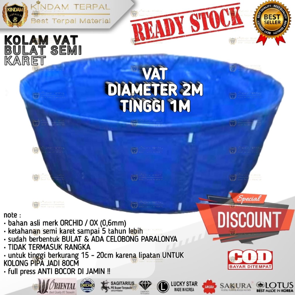 KOLAM TERPAL BULAT VAT KOI D2 x T1 SEMI KARET ORCHID OX HANYA TERPAL