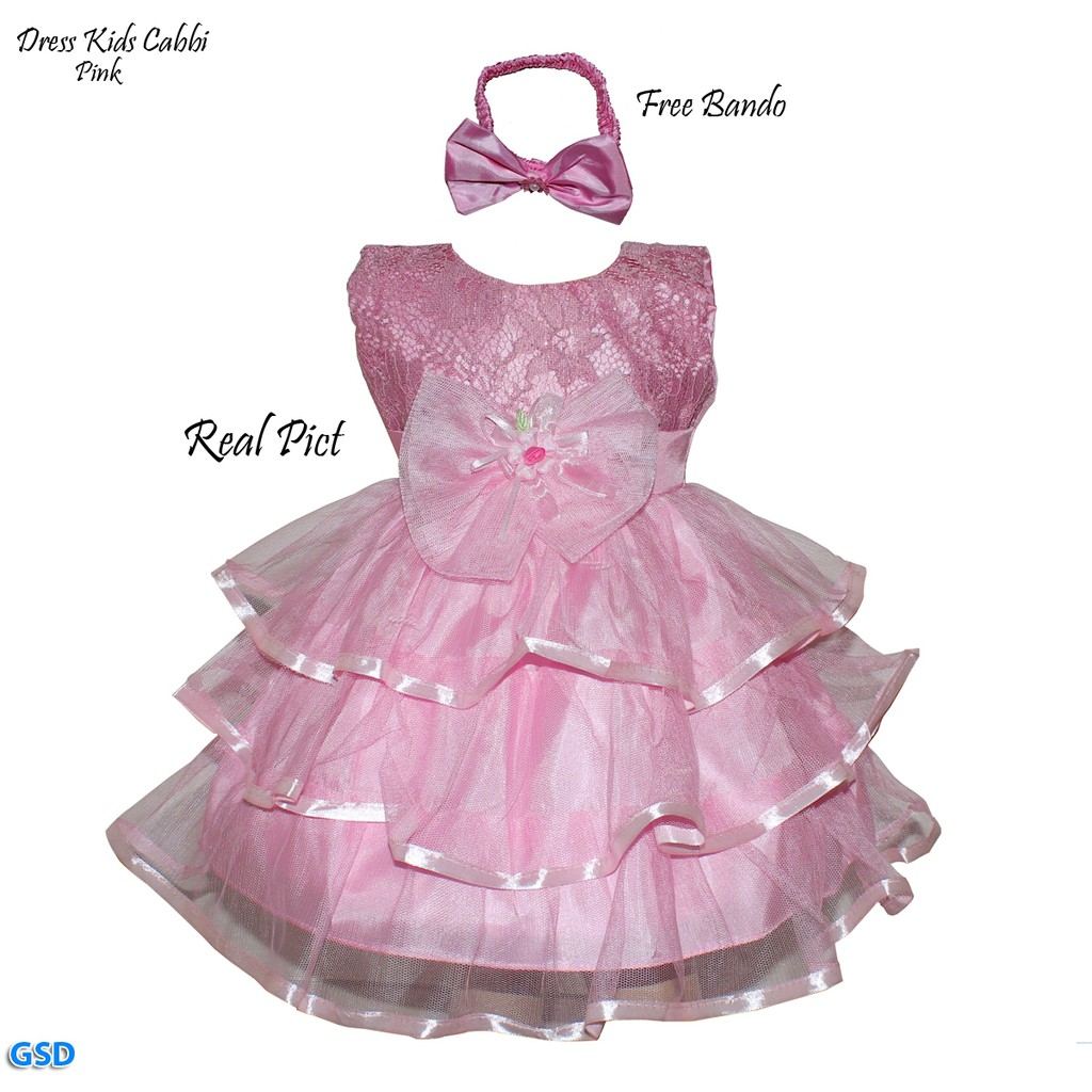 Dress Kids Cabbi/ Free Bando Gaun Pesta Anak Bayi Umur 9 - 12 Bulan/ Baju Anak Bayi Best Seller !!!