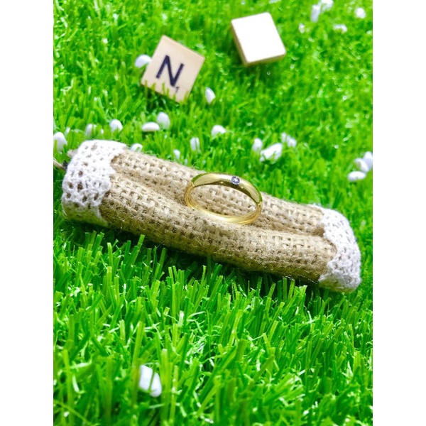 Cincin cewek cowok permata satu polos titanium 0764