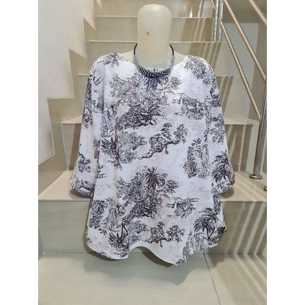 Blouse Scuba Premium Import Jumbo 2XL-3XL-Motif K - Pink