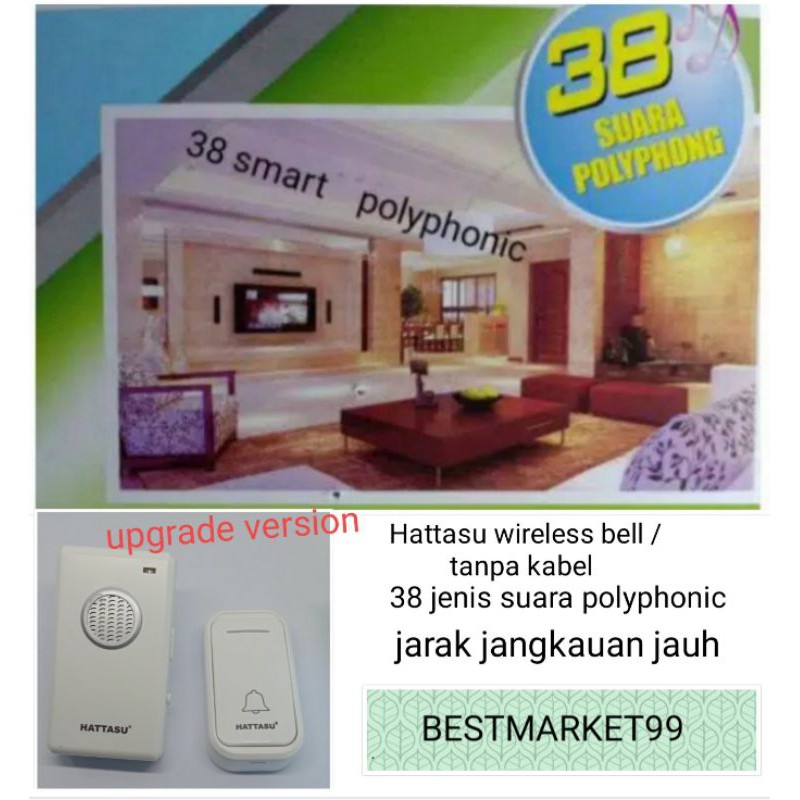 Bell pintu wireless / tanpa kabel. Dengan 38 jenis suara polyphonic