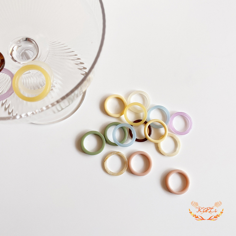 （kifli）Crystal Resin Cincin Set,Candy Colors Acrylic,Vintage Finger Akrilik Rings,Jewelry Aksesoris Perhiasan