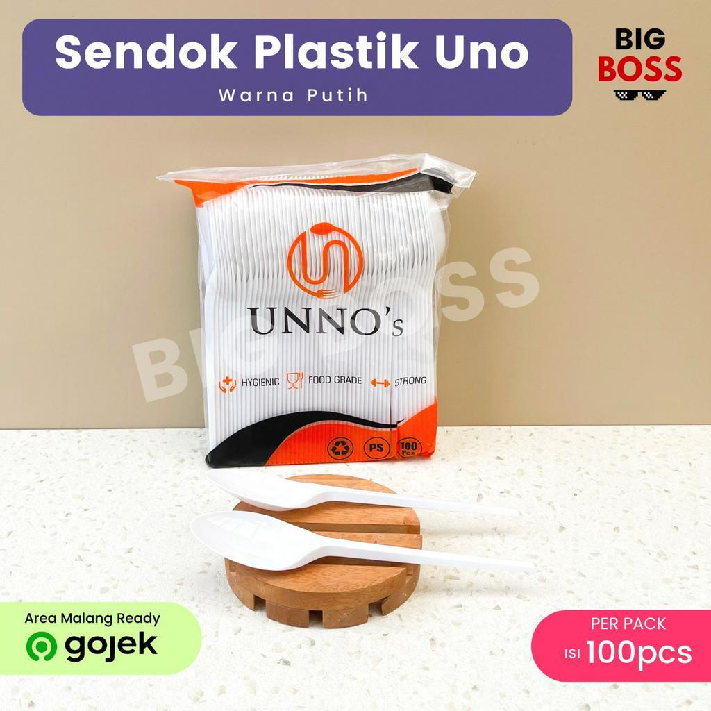 [100 Pcs] Sendok Makan Putih Uno Food Grade Higenies Kuat Tidak Mudah Patah