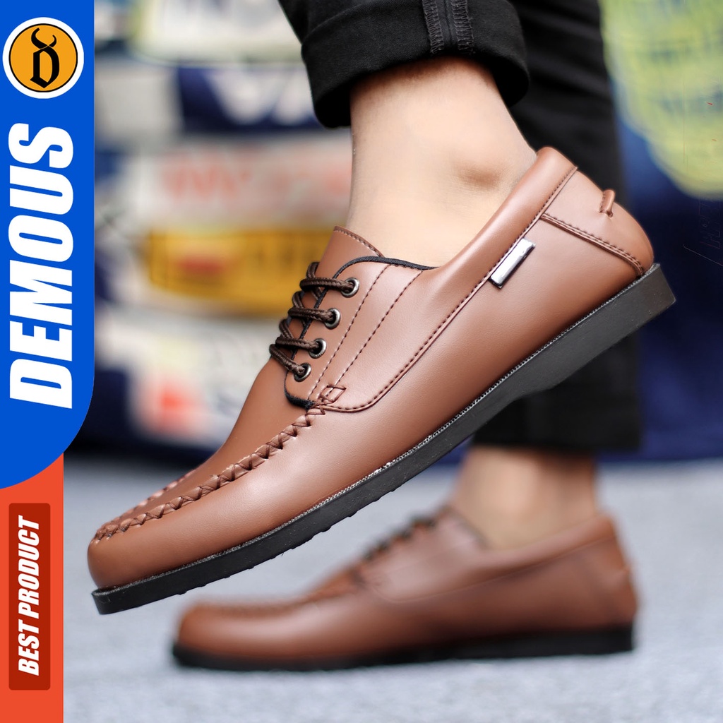 Sepatu Formal Pria Sepatu Pantofel Pria Kulit Pu Tali Sepatu Casual Kerja Kantor Kuliah Kondangan Sepatu Hitam Pria DEMOUS MONZI