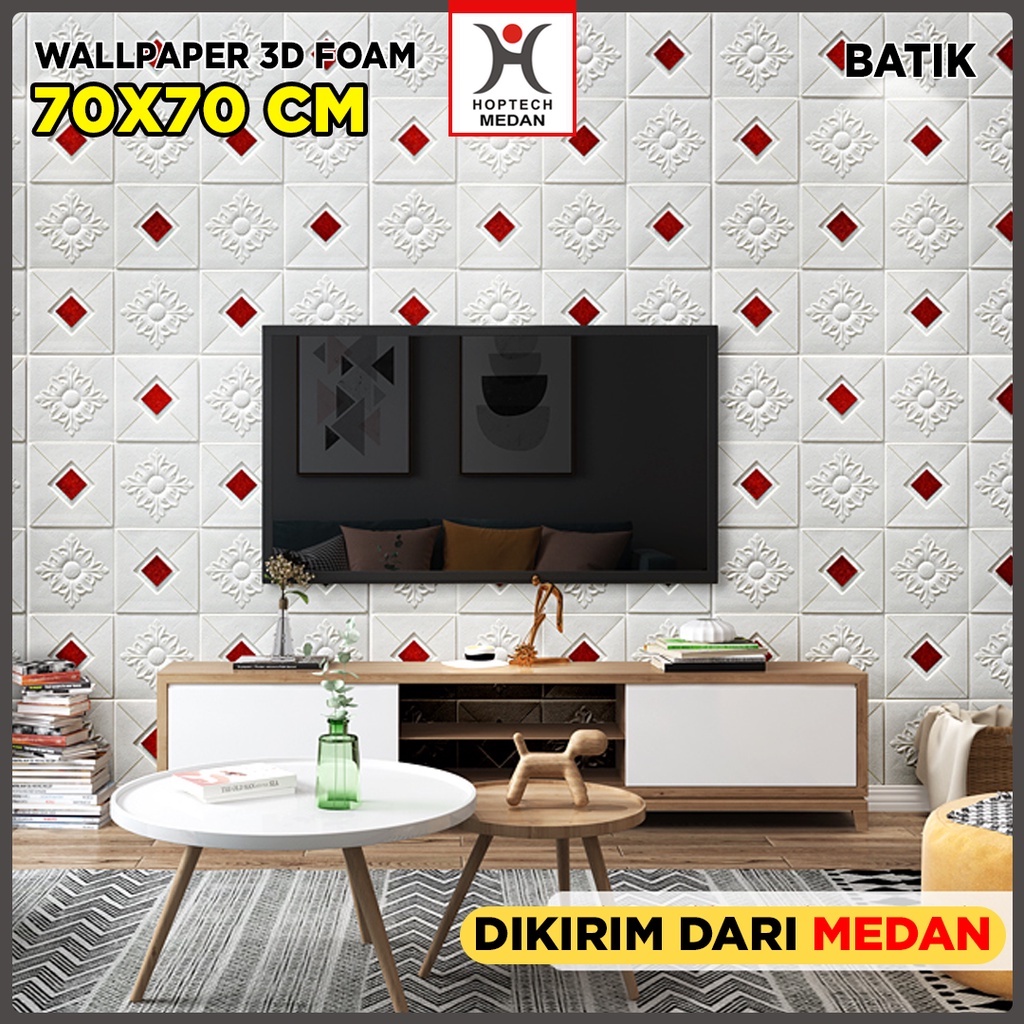 WALLPAPER 3D FOAM MOTIF BATIK WALLSTICKER 70X70CM MURAH