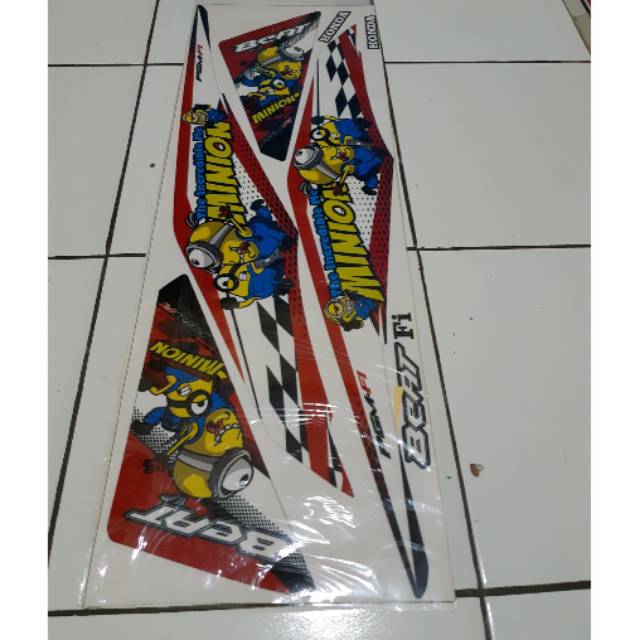 Striping variasi stiker lis bodi beat fi lama motif minion kartun asesoris bodi motor murah laminasi