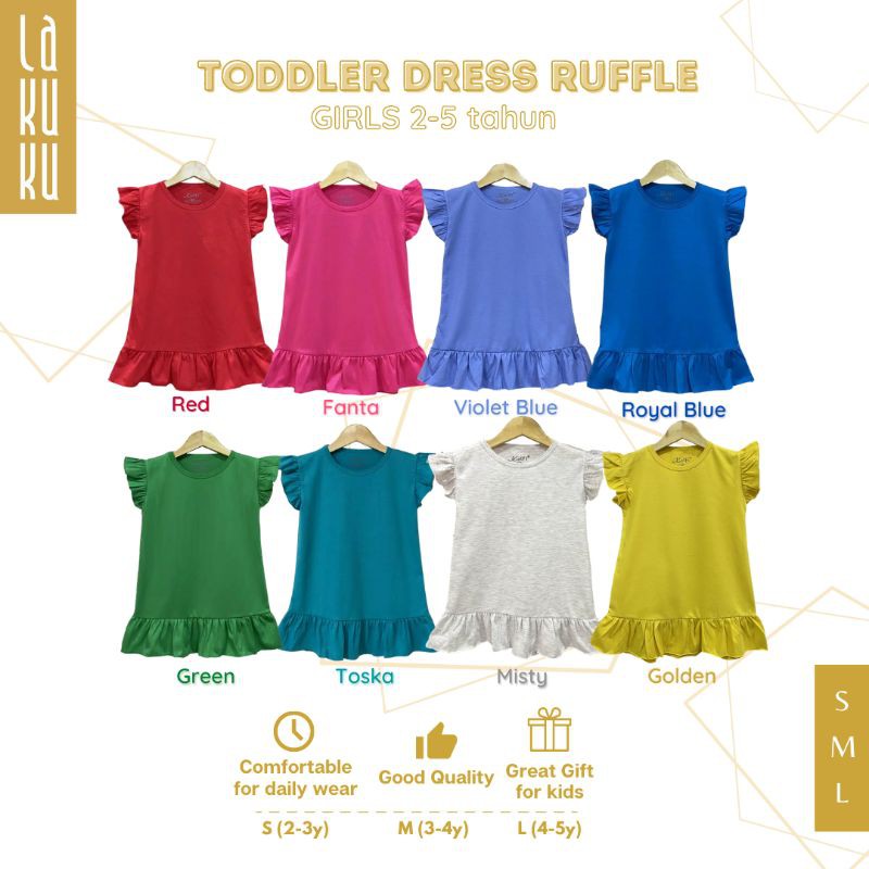 Dress Ruffle anak perempuan 2-5 tahun Setelan Pakaian Baju Rok Anak Polos Warna