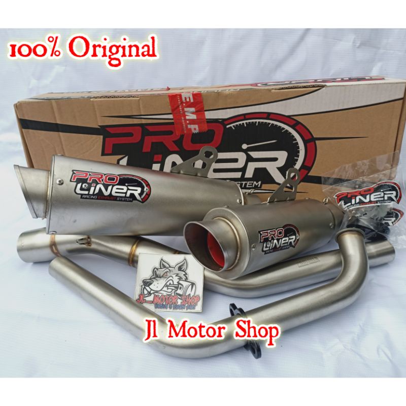 KNALPOT PRO LINER PROLINER TR1 TR 1 R SHORT LONG VIXION NEW R15 V3 VVA CBR150 CB150 SATRIA FU SONIC 150 GSX SUPRA GTR 150 R XSR 155 MT15 CBR150R FACELIFT CB150R XABRE R15 V1 V2 V3 V4 OLD KLX DTRACKER CBR CB 150 R VIXION R TITAN BLACK CARBON ORIGINAL