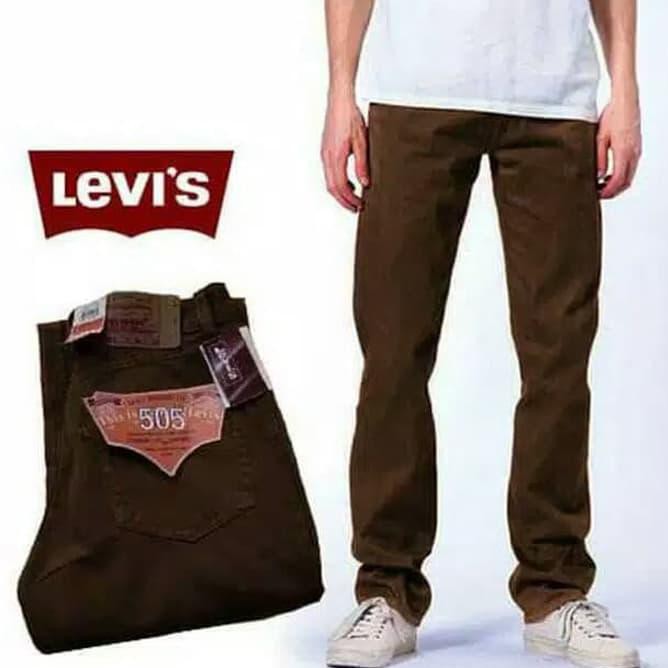 0Wjo Celana Jeans Levis Pria Keren Celana Panjang Skyny Cowok Slimfit 505 - Hitam, 28 Sdct