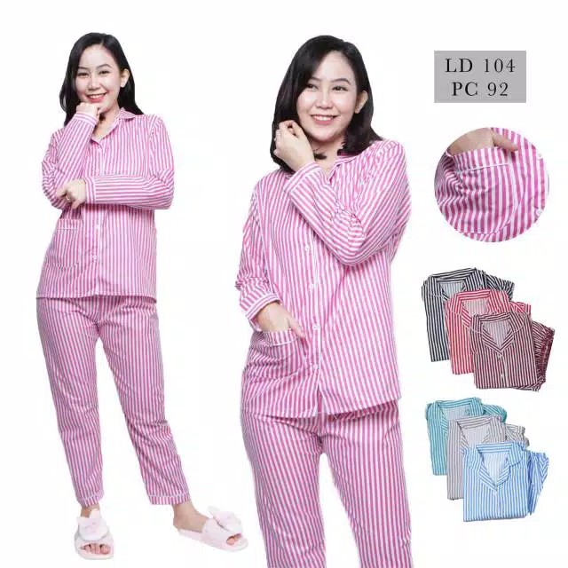 BAJU TIDUR WANITA/PIYAMA WANITA KATUN MOTIF SALUR BABY CP/PP