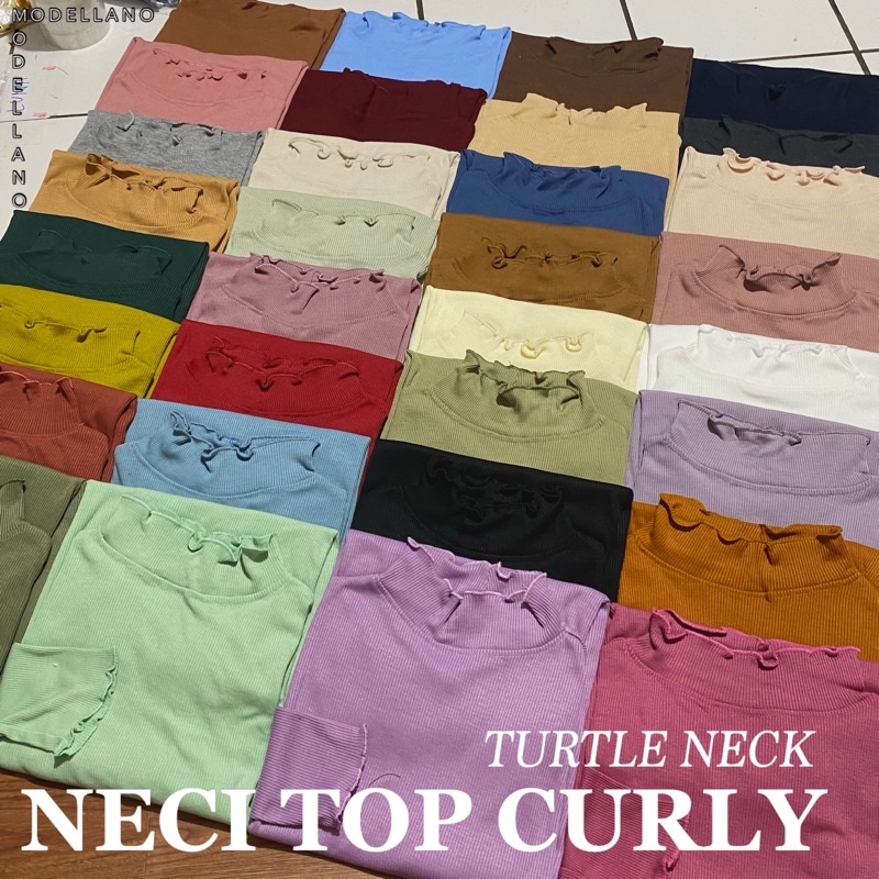 NECI TOP KAOS CURLY RIB RAJUT KERAH INNER TOP TURTLE NECK ADEM POLOS ATASAN HIJAB OOTD MURAH GROSIR TANGAN PANJANG