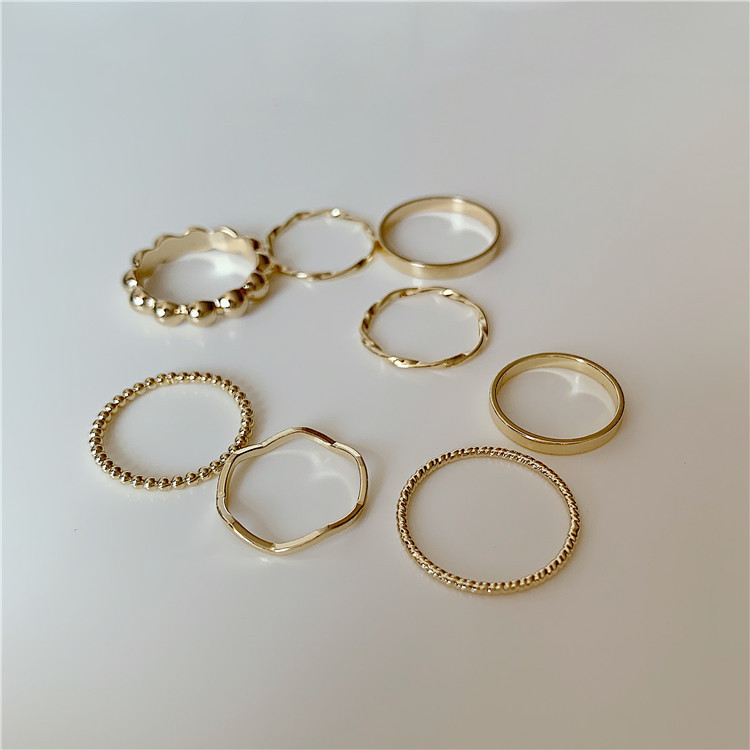 AY(CN) 8pcs / Set Cincin Geometris Warna Emas Gaya Korea Untuk Aksesoris Perhiasan