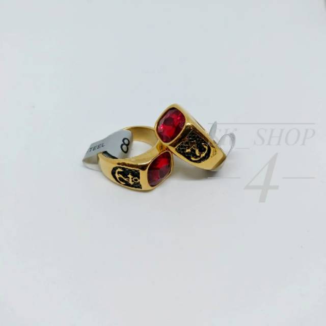 Cincin Pria Titanium Batu Merah Siyam Cutting Stainless Steel