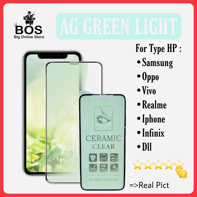 BOS - POCOPHONE F1/F2 PRO/X2/X3/M3 | CERAMIC FILM GREEN LIGHT ANTI GORES RADIASI FULL SCREEN PROTECTOR HP