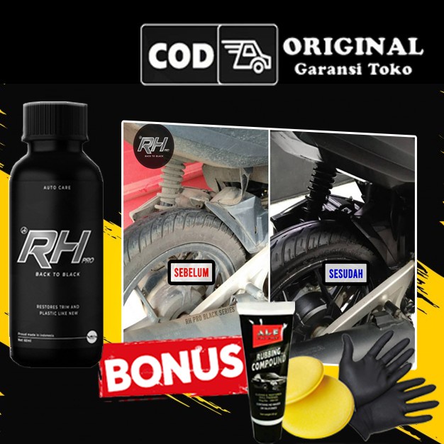 BACK TO BLACK RH PRO PENGHITAM BODY MOTOR MOBIL PLASTIK DAN PENGHILANG BARET ALF COMPOUND