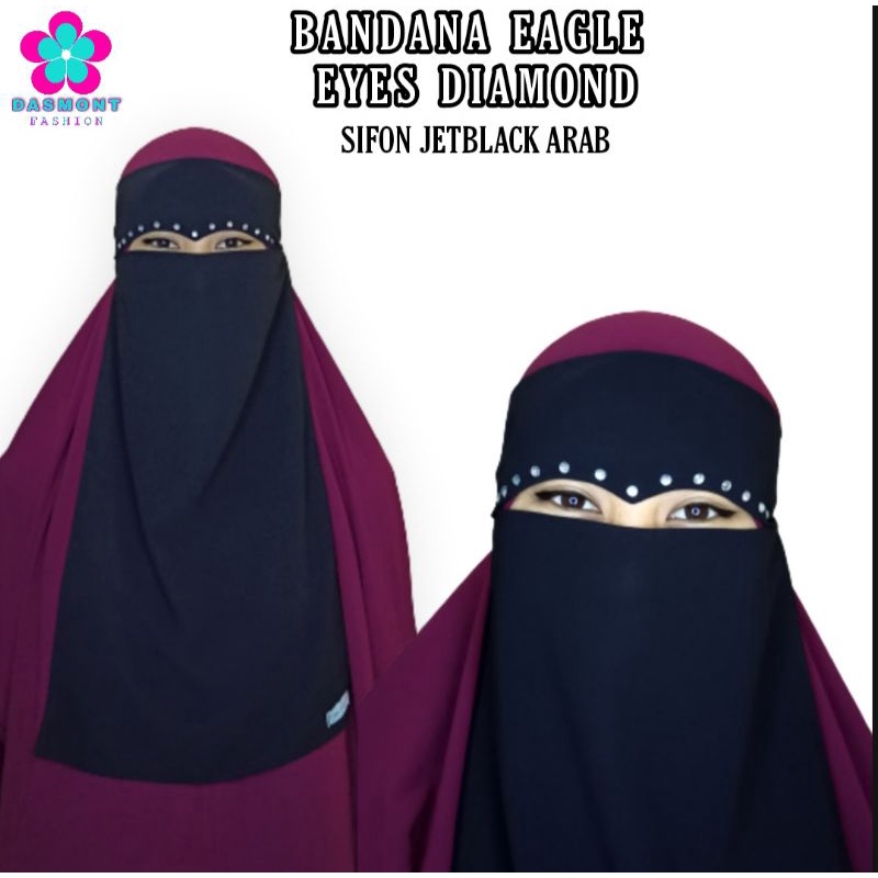 Dasmont Fashion Bandana Eagle Eyes Niqab Mata Elang Sifon Jetblack Arab Cadar Mutiara Adem Nyaman 2