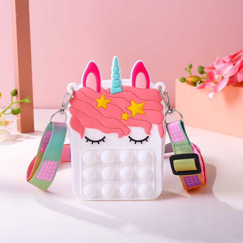 READY!! New Pop It unicorn Medium Bag Mainan Gelisah Unzip Toy Messenger Bag Wallet