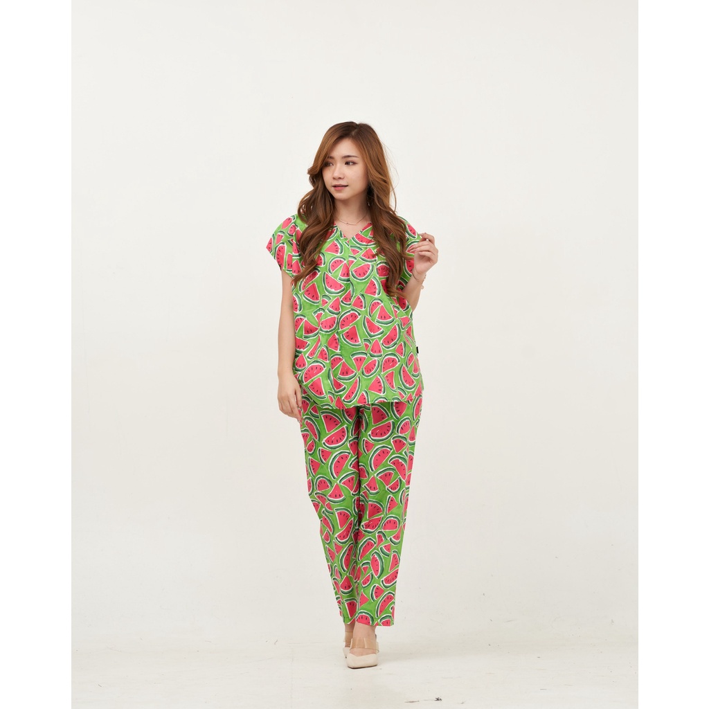 IZANY Piyama One set  Korean allsize Celana Panjang / Set Cel / Daily Set-KORNWATERMELON GREEN