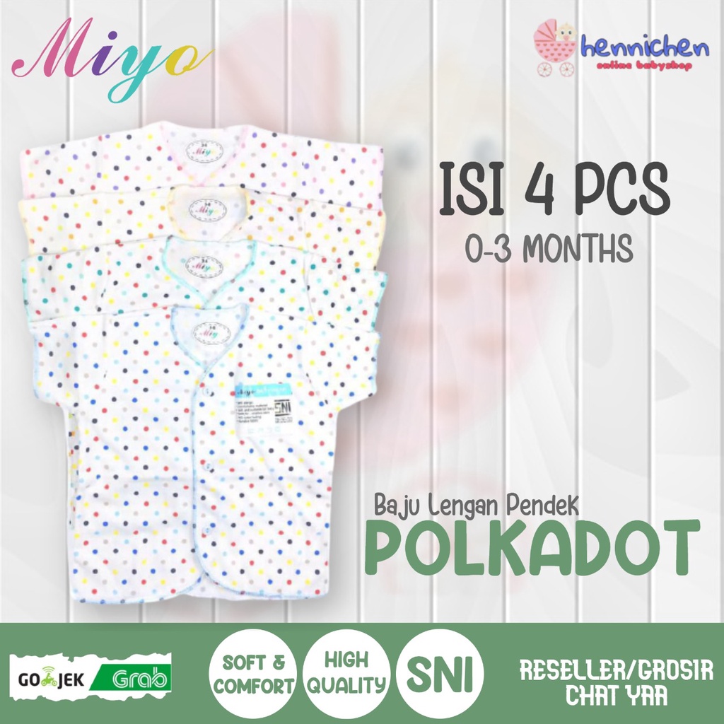 Baju Bayi MIYO 4 Pcs Lengan Pendek Polkadot Newborn (0-3M)| Baju Bayi / Perlengkapan Bayi Baru Lahir