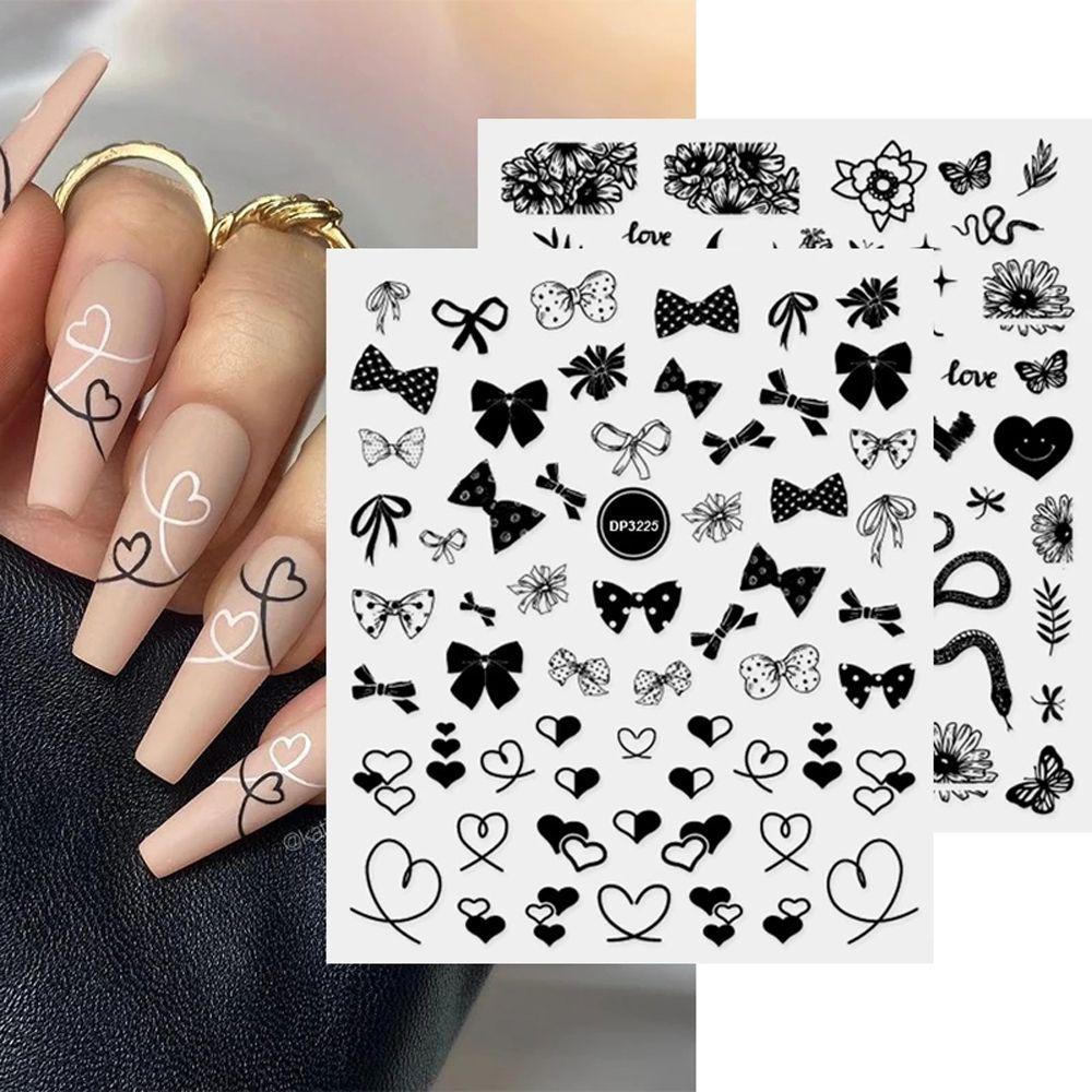 AUGUSTINA Agustin 3D Stiker Kuku Daun Cinta Manis Hati Bunga Slider Ular DIY Nail Art Decals